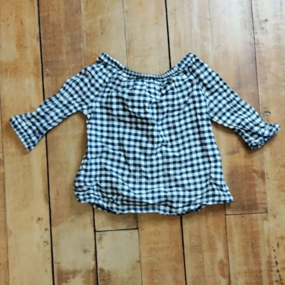 Old Navy long sleeve 2T gingham shirt navy blue white cotton spring summer